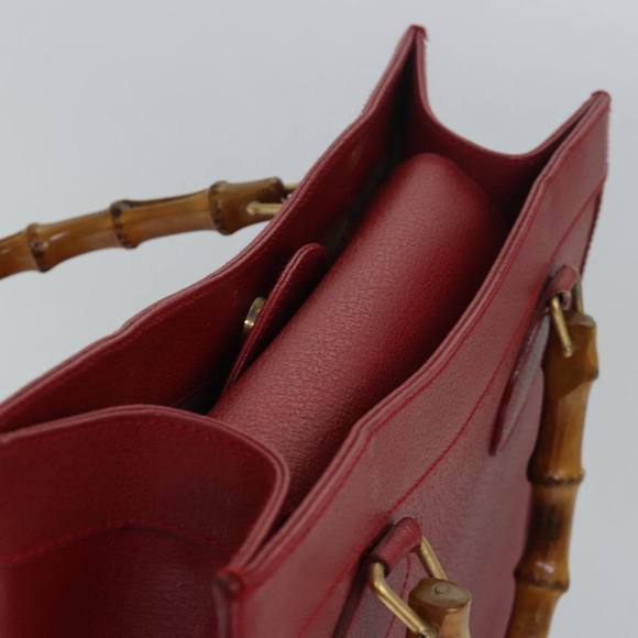 GUCCI Bamboo Hand Bag Leather Red 002 1186 0260 Auth ep4665 - Picture 6 of 16